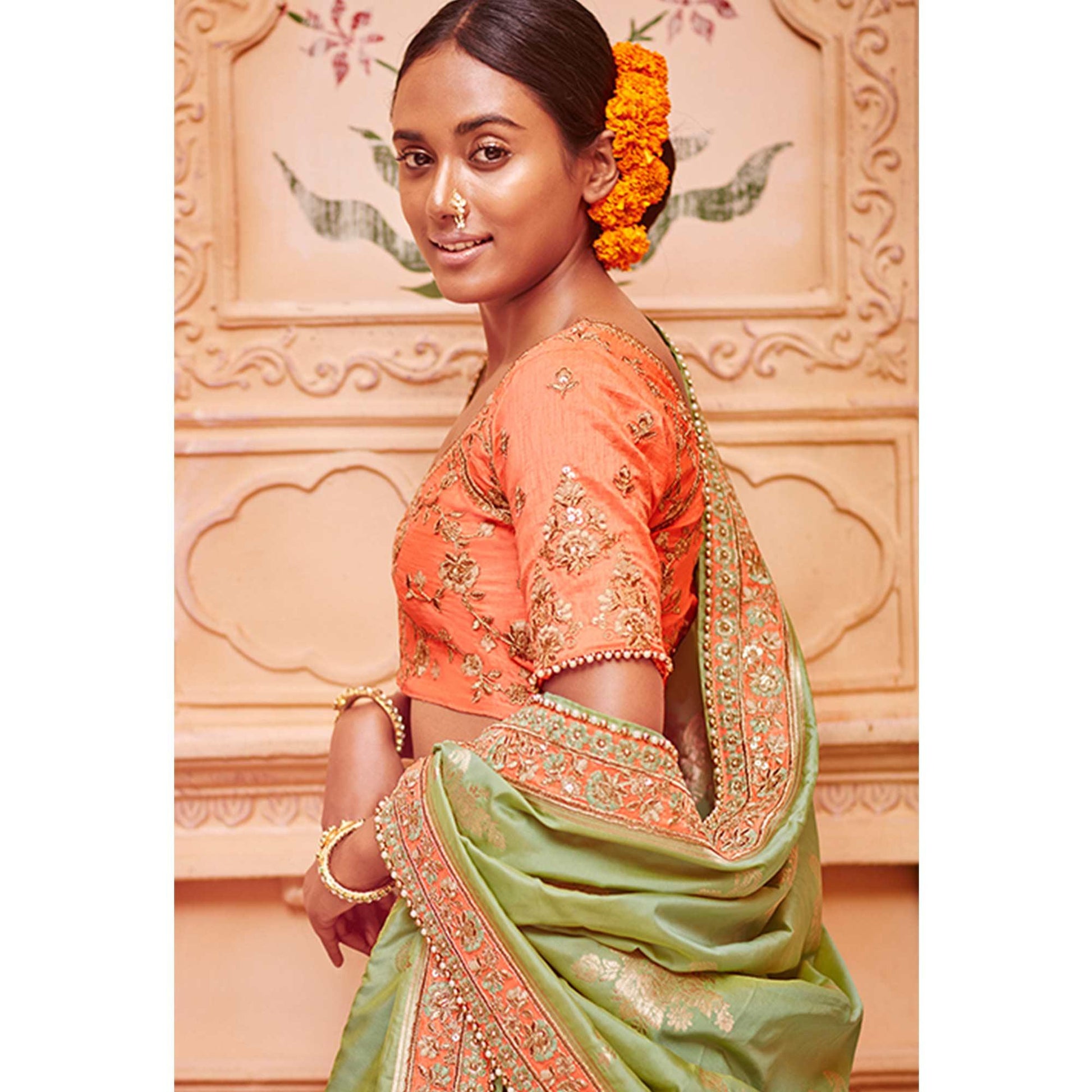 Exotic Multicolored Wedding Wear Pure Silk-Jacquard Lehenga Choli