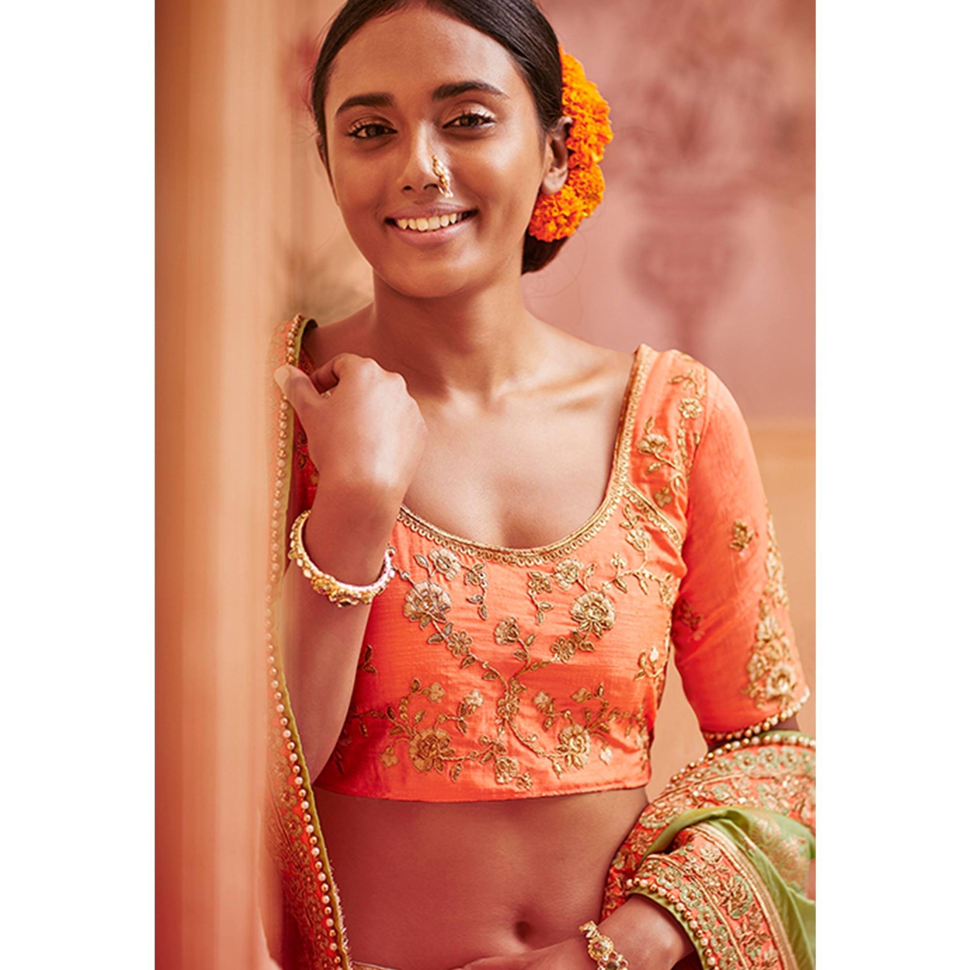 Exotic Multicolored Wedding Wear Pure Silk-Jacquard Lehenga Choli