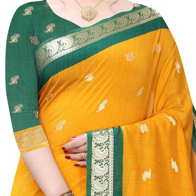 Exotic Mustard Yellow Colored Festive Wear Woven Vichitra Silk Saree