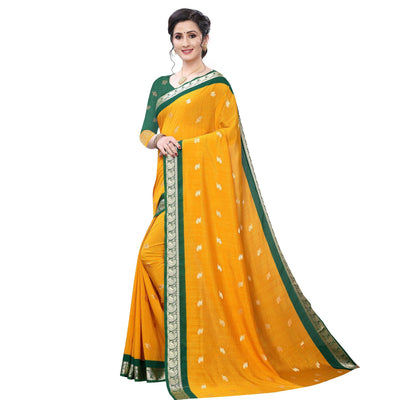 Exotic Mustard Yellow Colored Festive Wear Woven Vichitra Silk Saree