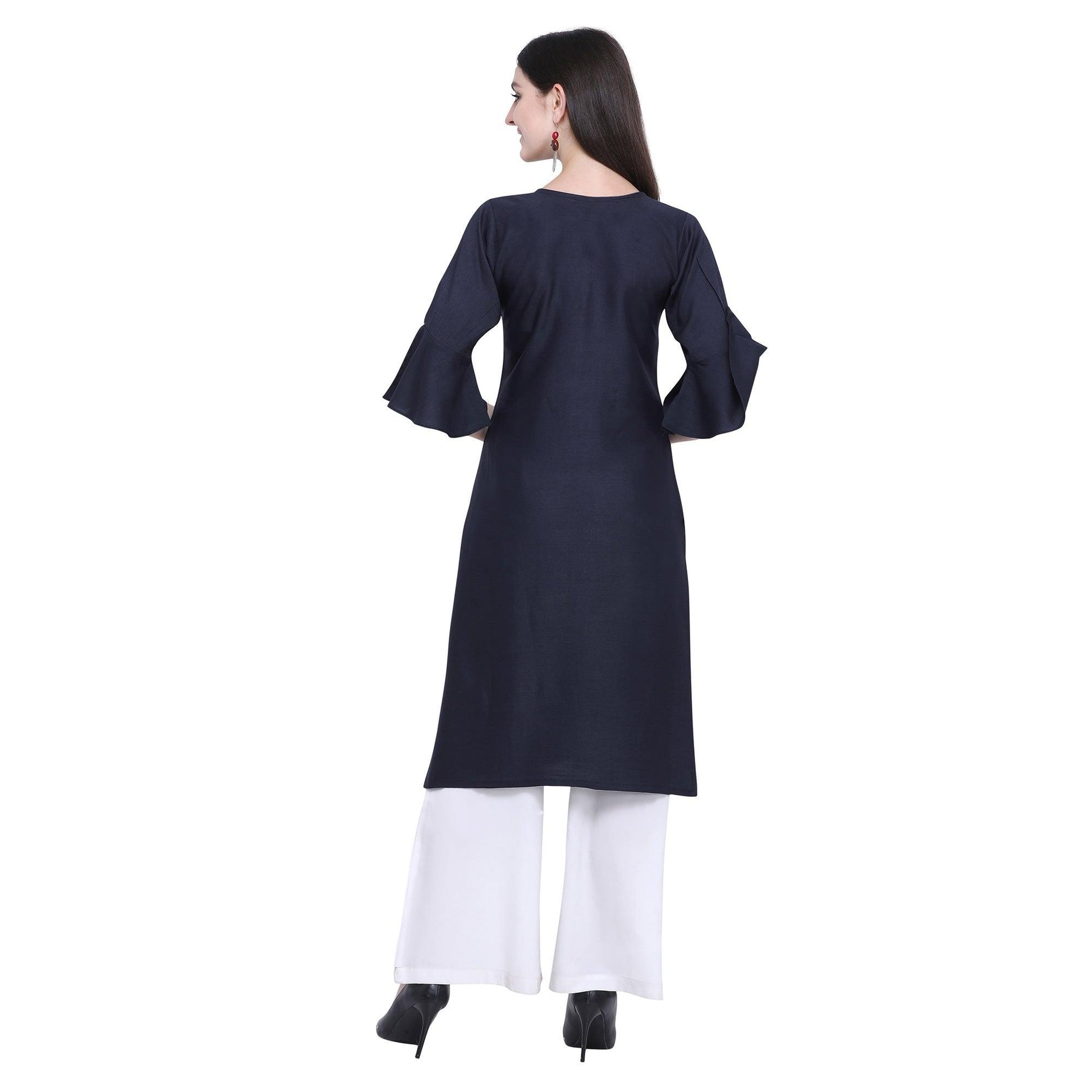 Exotic Navy Blue Colored Casual Wear Embroidered Rayon Kurti-Palazzo Set