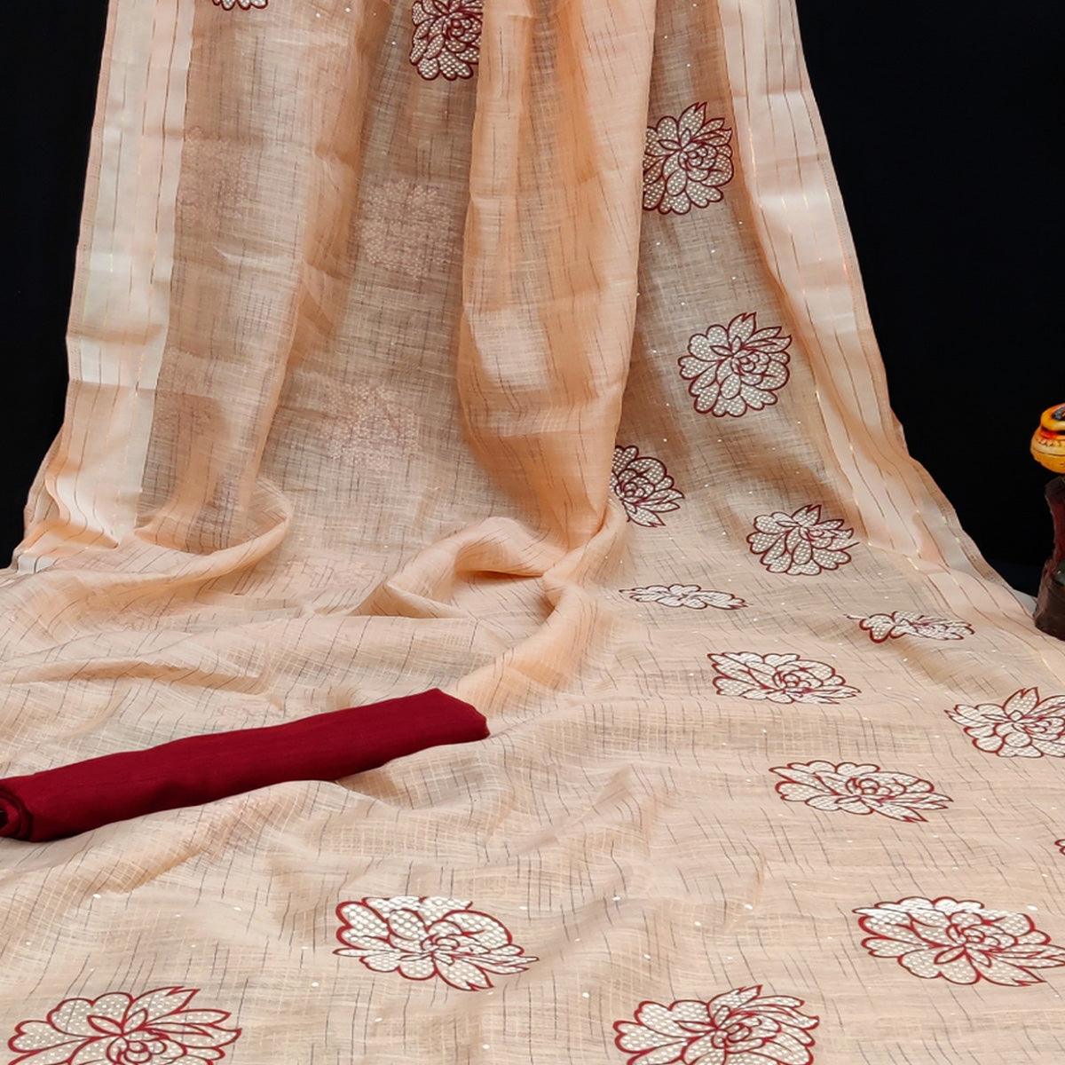 Exotic Orange Coloured Striped Pattern Printed Casual Wear Cotton Saree