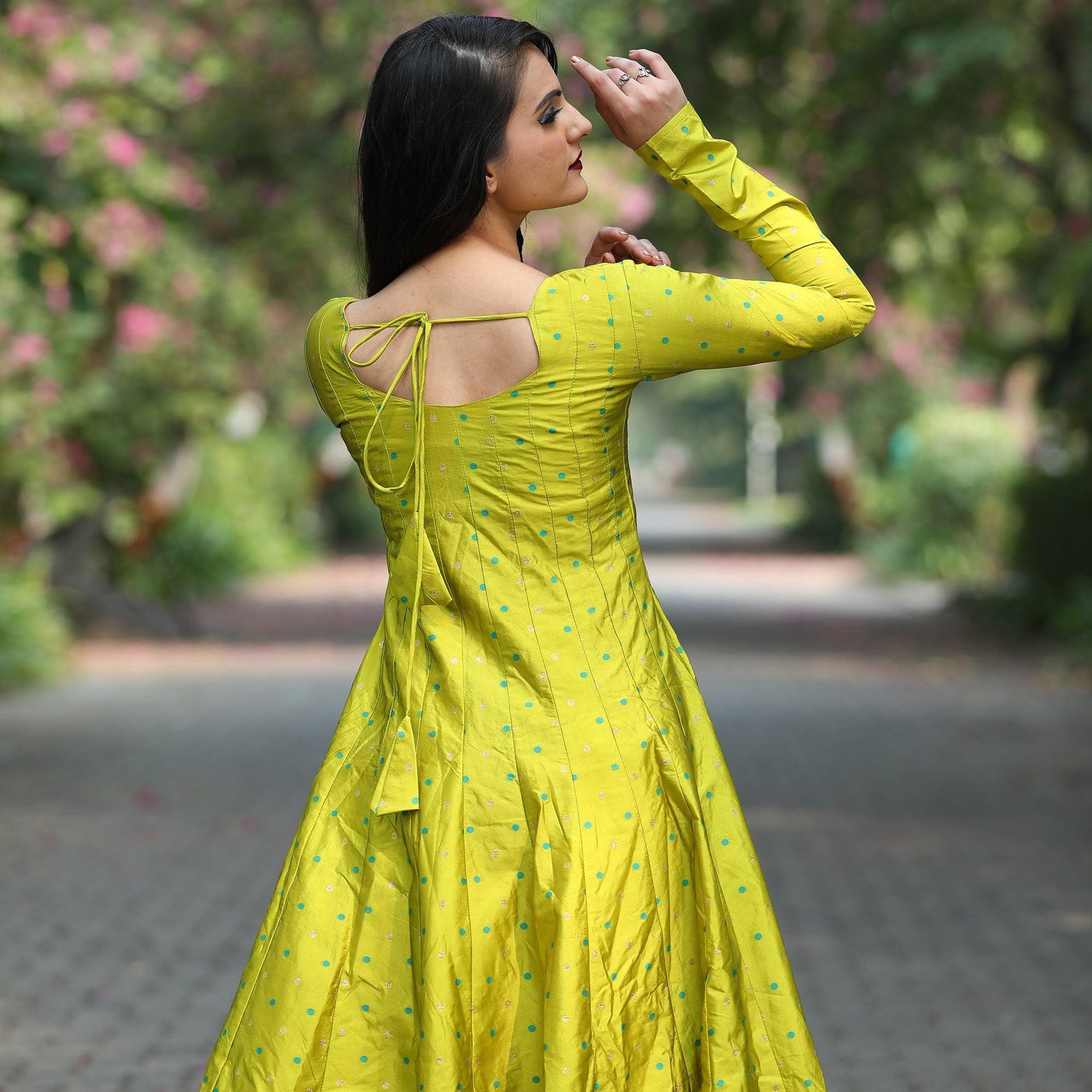 Exotic Parrot Green Colored Partywear Tapetta Gown
