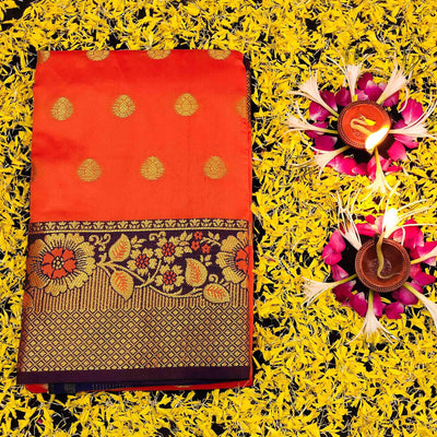 Exotic Peach Colored Festive Wear Woven Kanjivaram Silk Saree