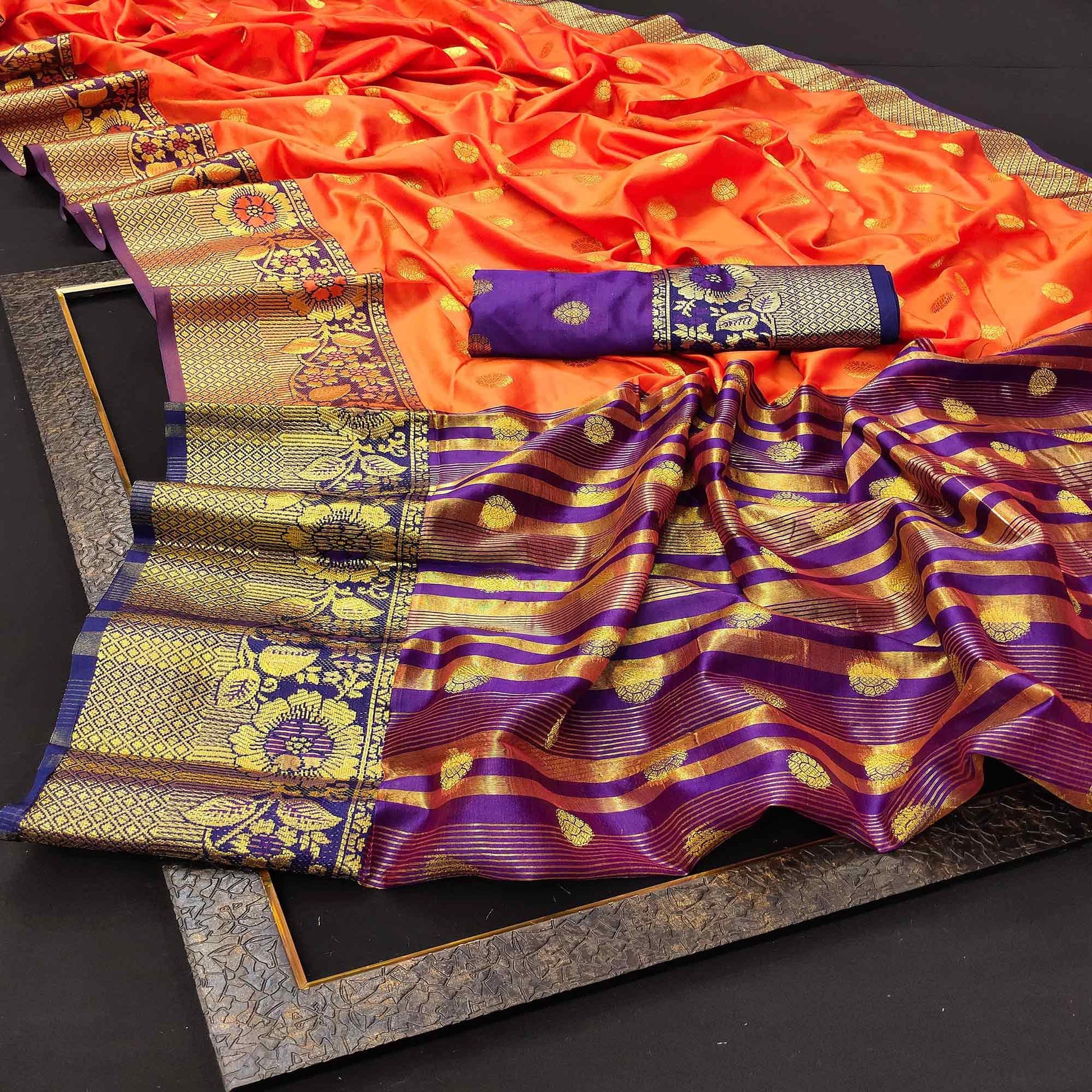 Exotic Peach Colored Festive Wear Woven Kanjivaram Silk Saree