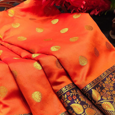 Exotic Peach Colored Festive Wear Woven Kanjivaram Silk Saree
