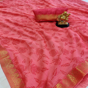 Exotic Peach Coloured Casual Wear Printed Art Silk Saree