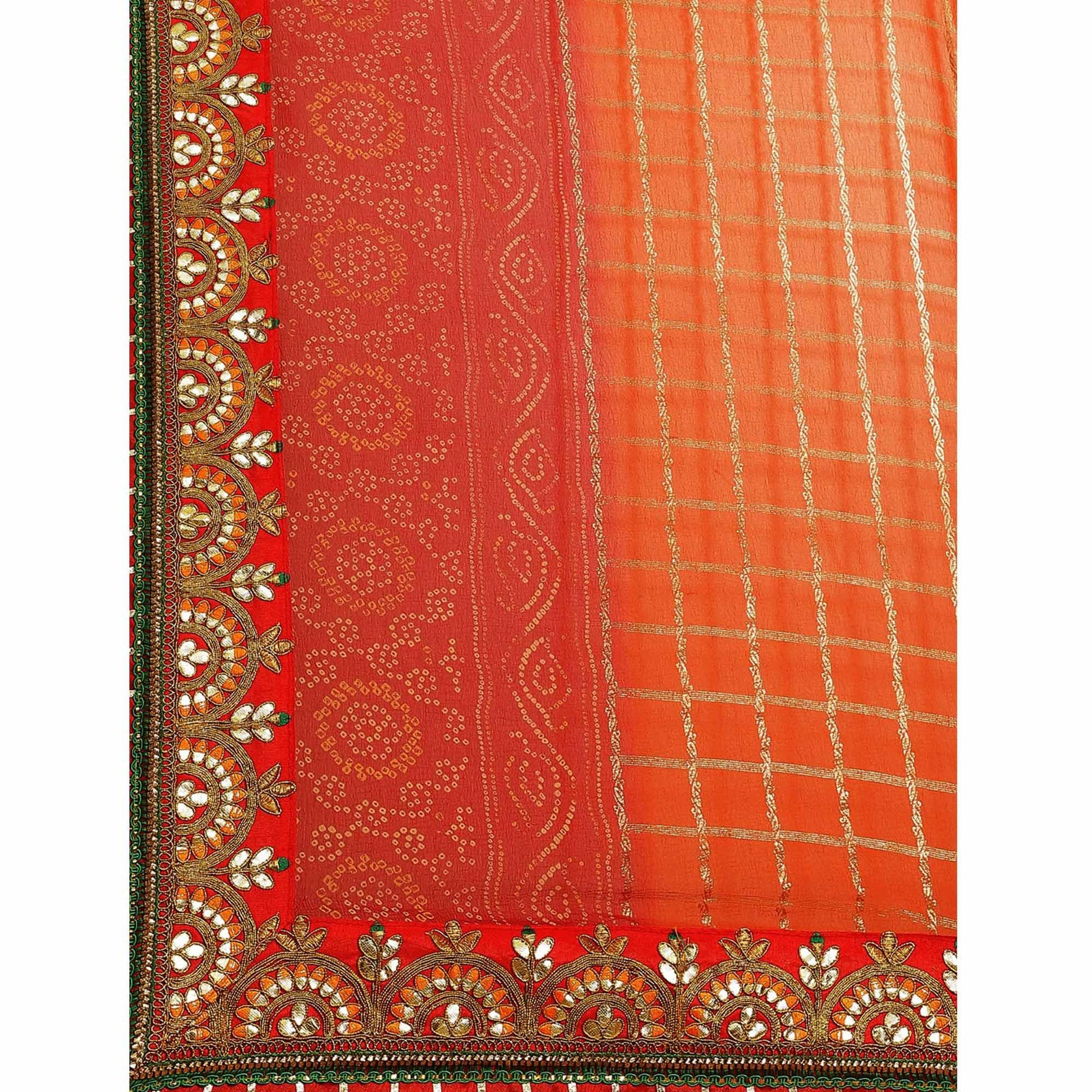 Exotic Pink & Orange Coloured Partywear Embroidered Georgette Saree