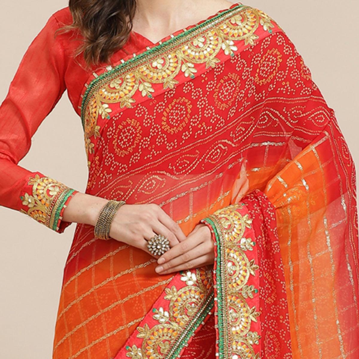 Exotic Pink & Orange Coloured Partywear Embroidered Georgette Saree