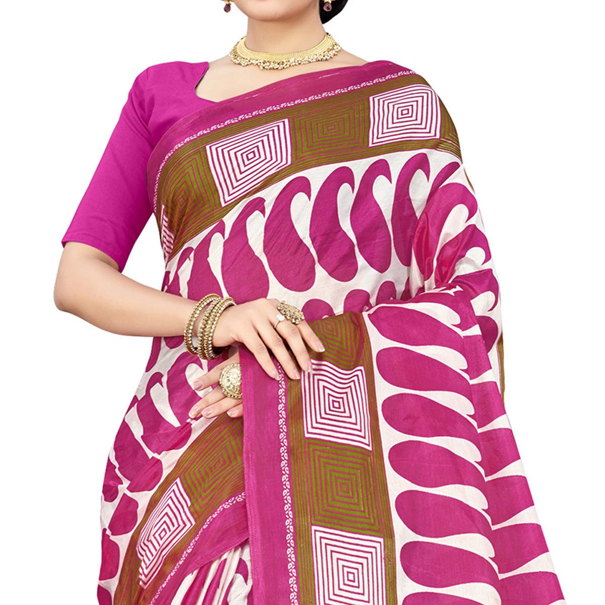 Exotic Pink Colored Casual Wear Printed Cotton Silk Saree