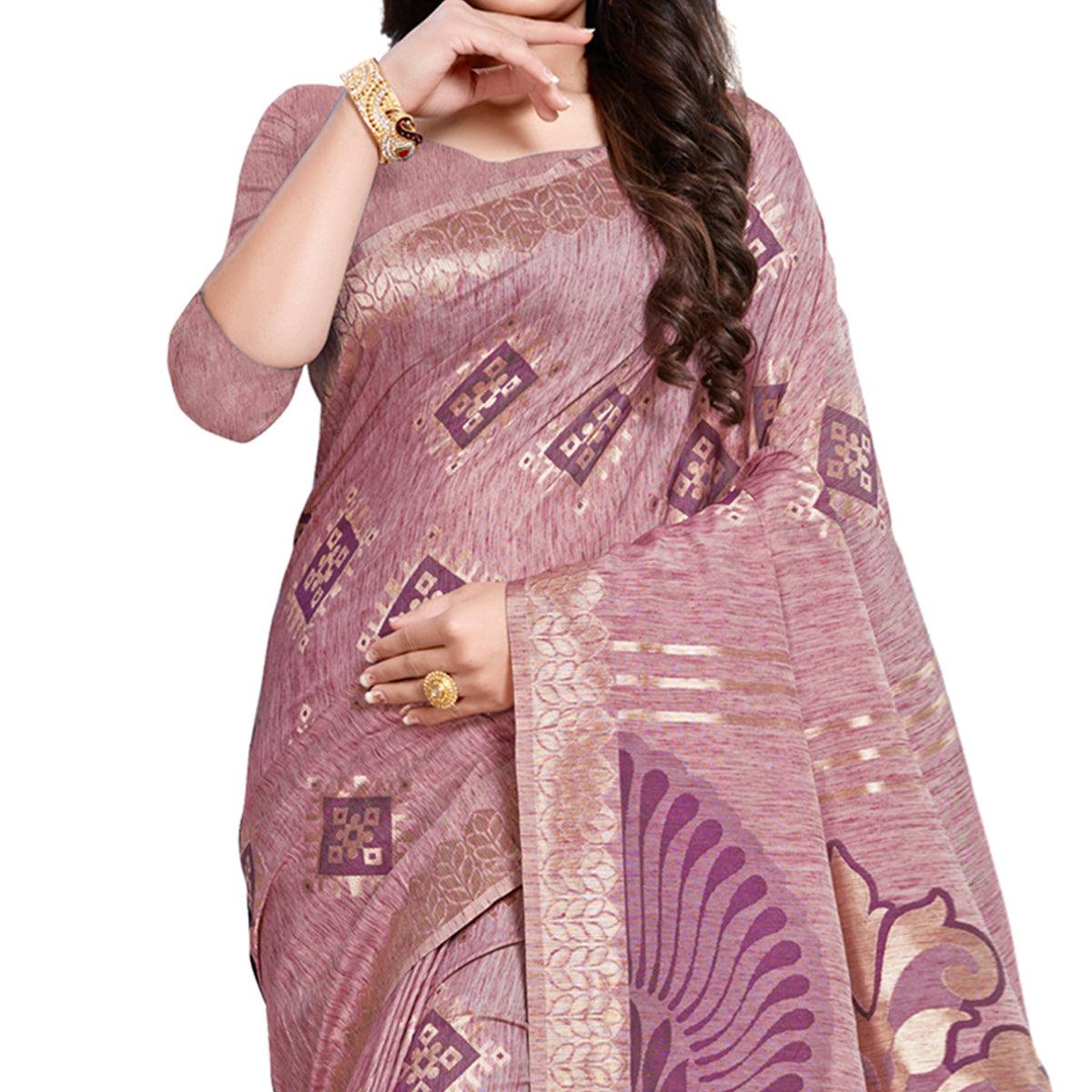 Exotic Purple Colored Festive Wear Woven Silk Blend Saree With Tassles