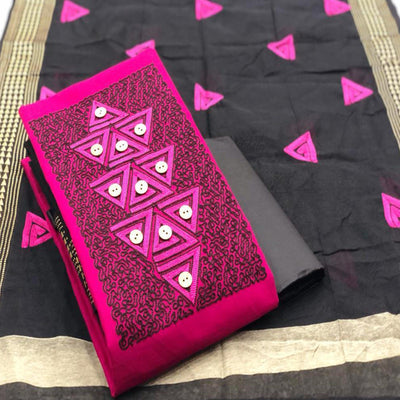 Exotic Rani Coloured Casual Wear Embroidered Cotton Dress Material