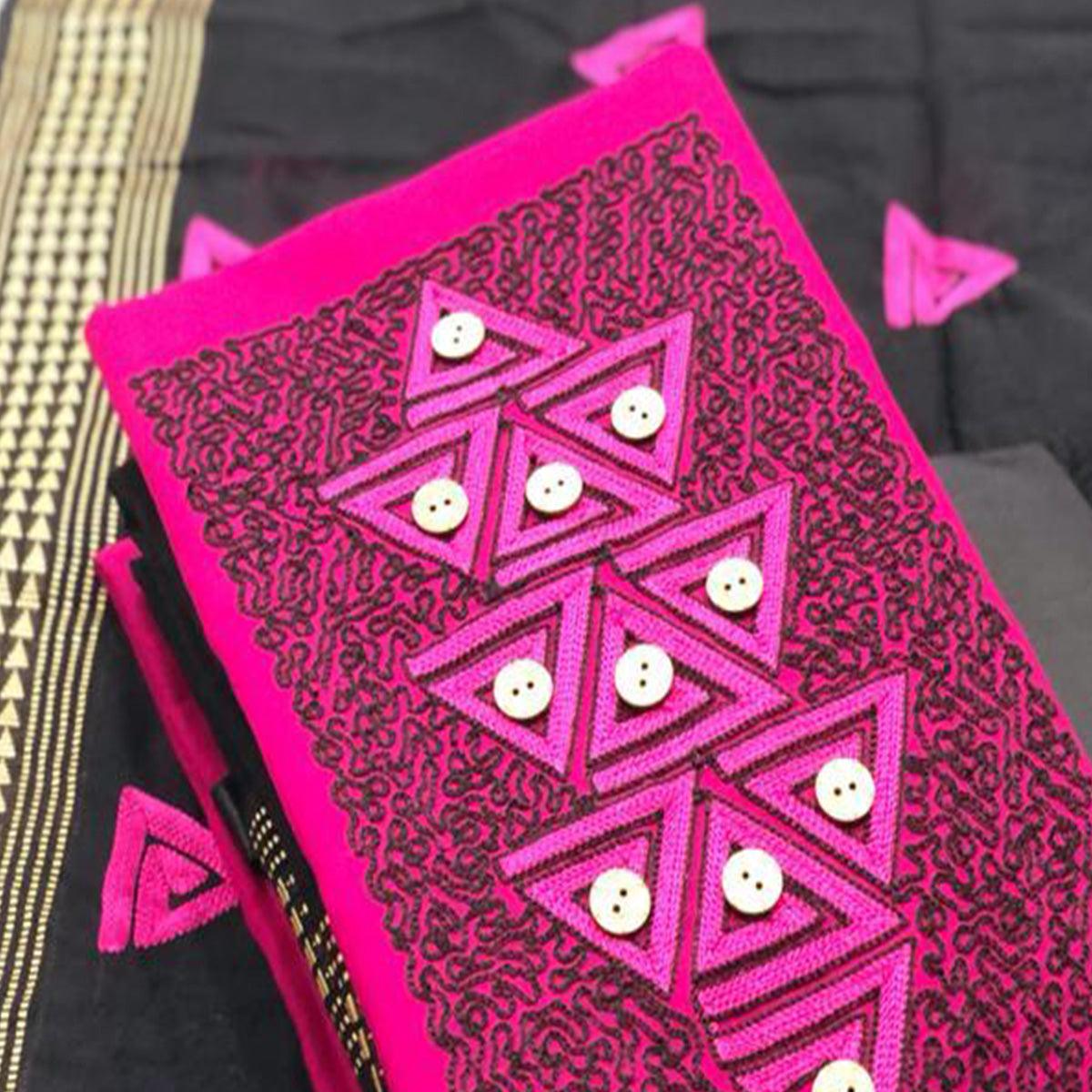 Exotic Rani Coloured Casual Wear Embroidered Cotton Dress Material