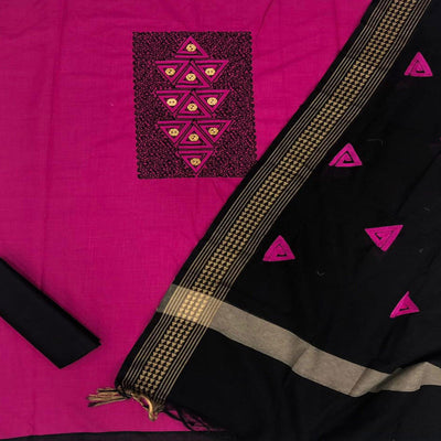 Exotic Rani Coloured Casual Wear Embroidered Cotton Dress Material