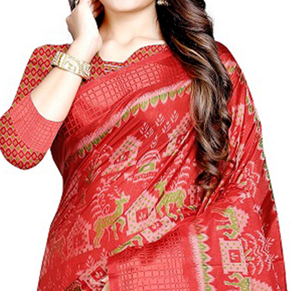 Exotic Red Colored Casual Wear Printed Art Silk Saree