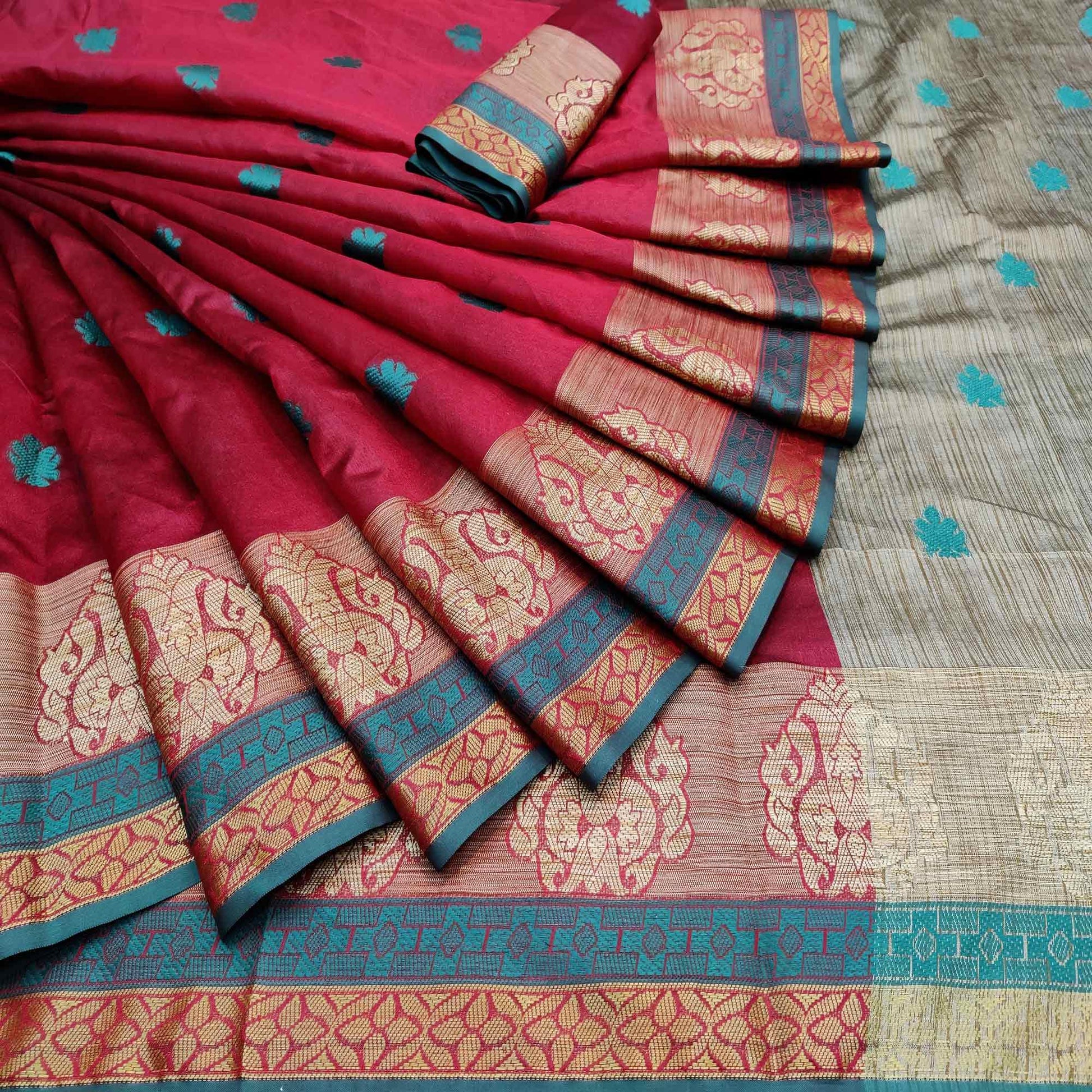 Exotic Red Colored Festive Wear Woven Art Silk Saree