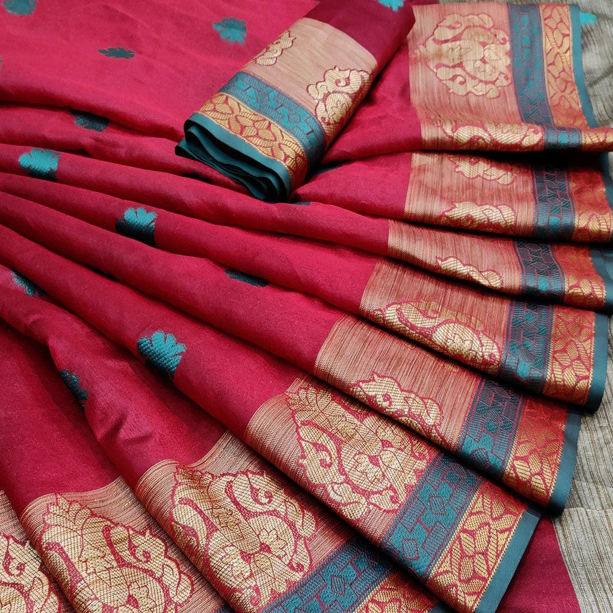 Exotic Red Colored Festive Wear Woven Art Silk Saree