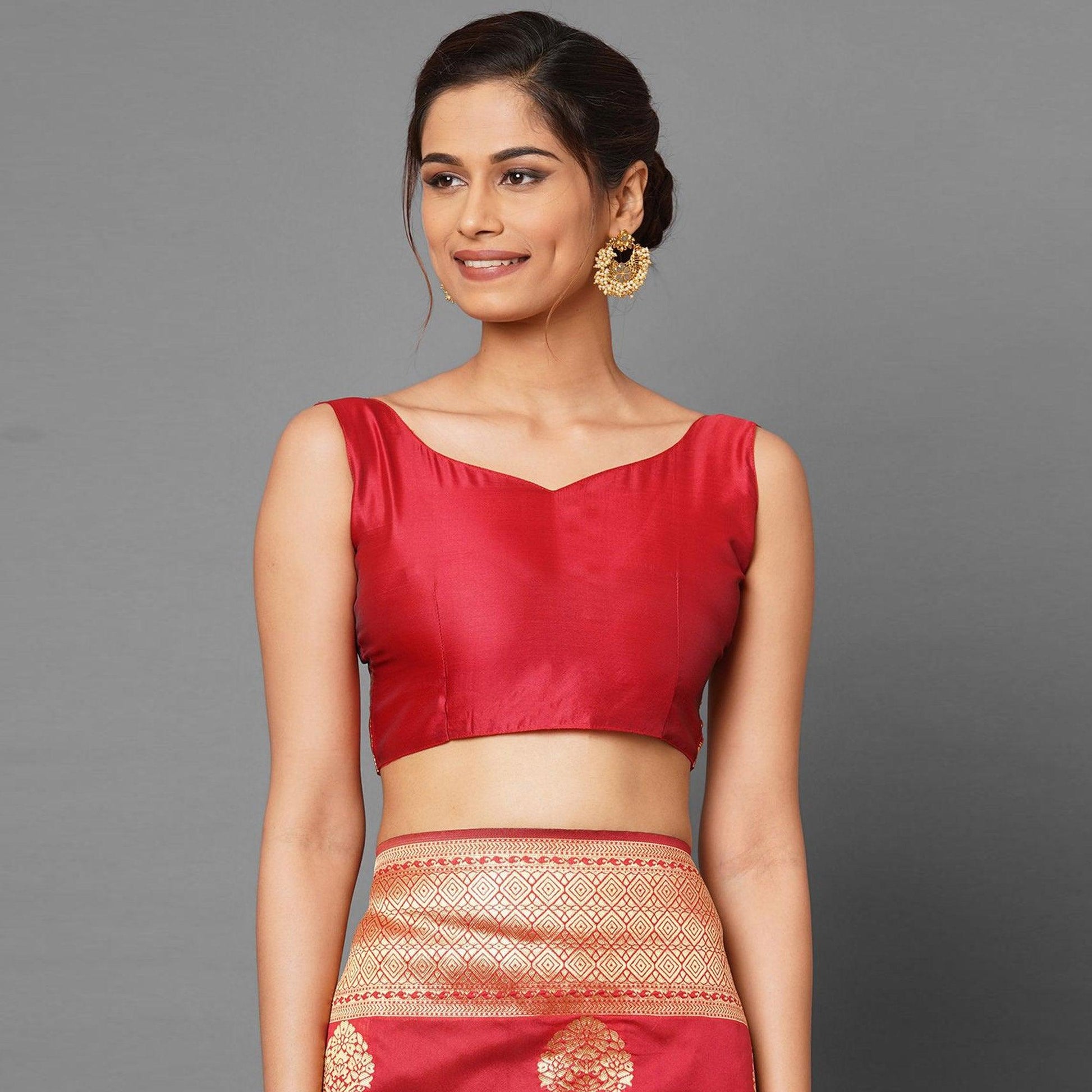 Exotic Red Colored Festive Wear Woven Silk Blend Saree