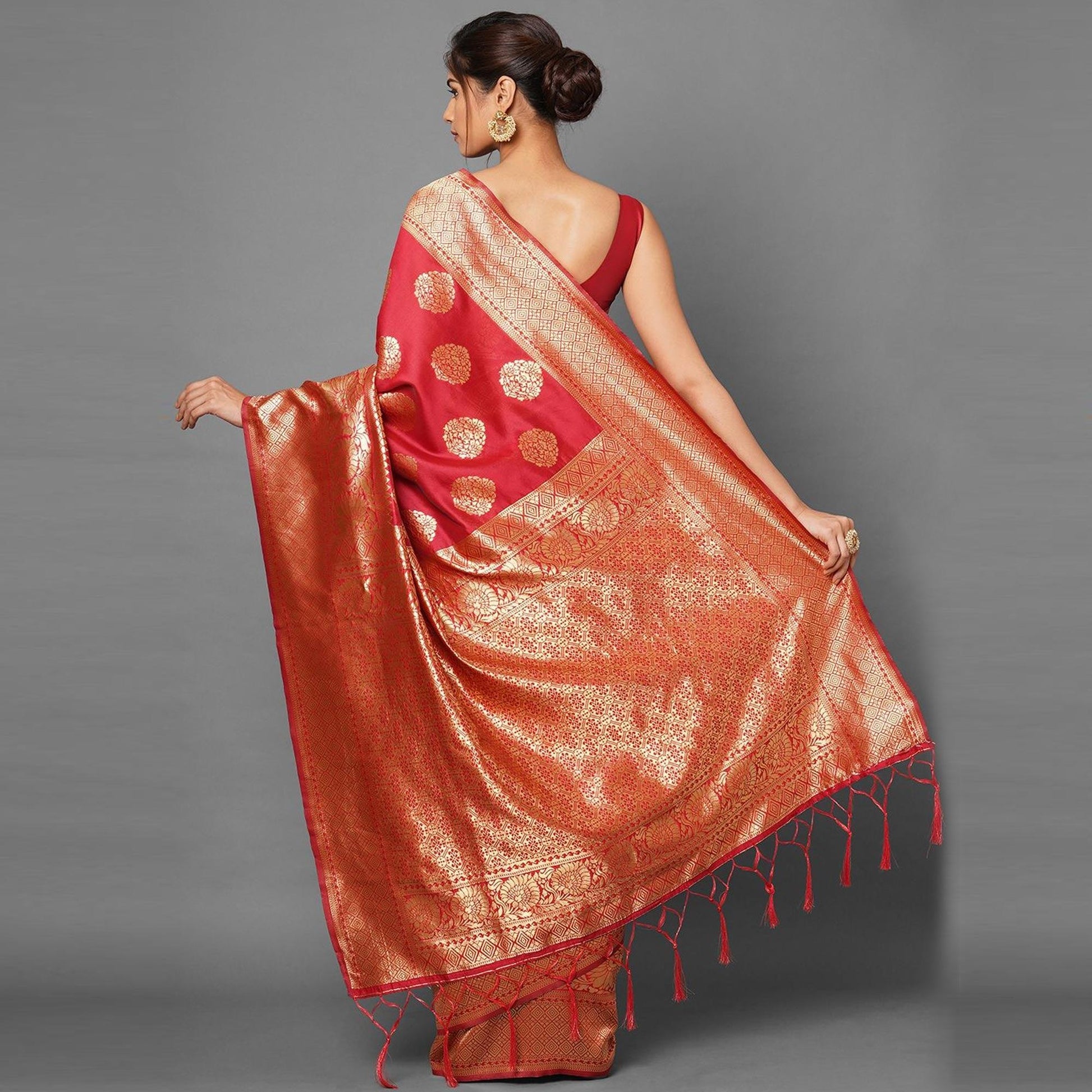Exotic Red Colored Festive Wear Woven Silk Blend Saree