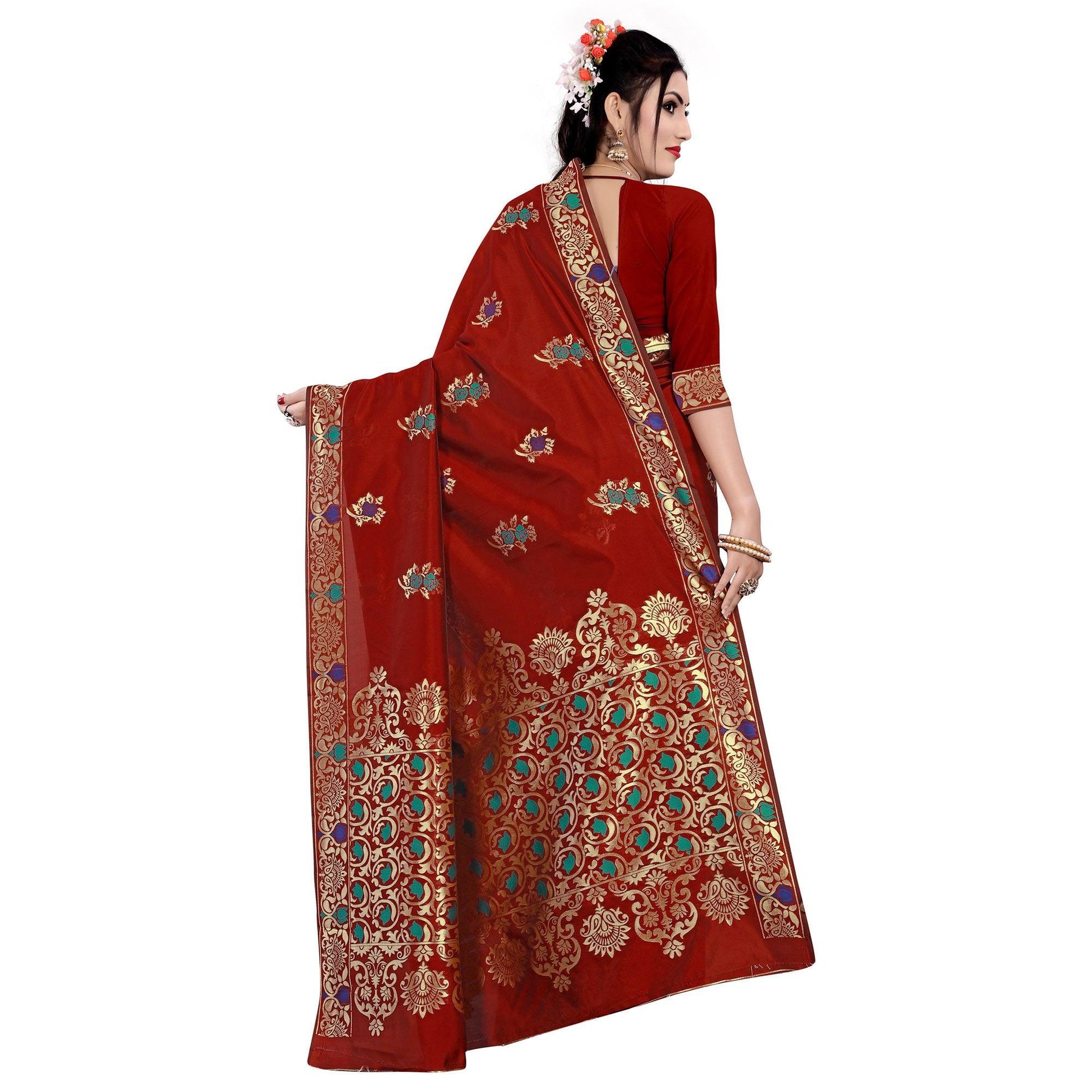 Exotic Red Colored Festive Wear Woven Work Banarasi Silk Saree