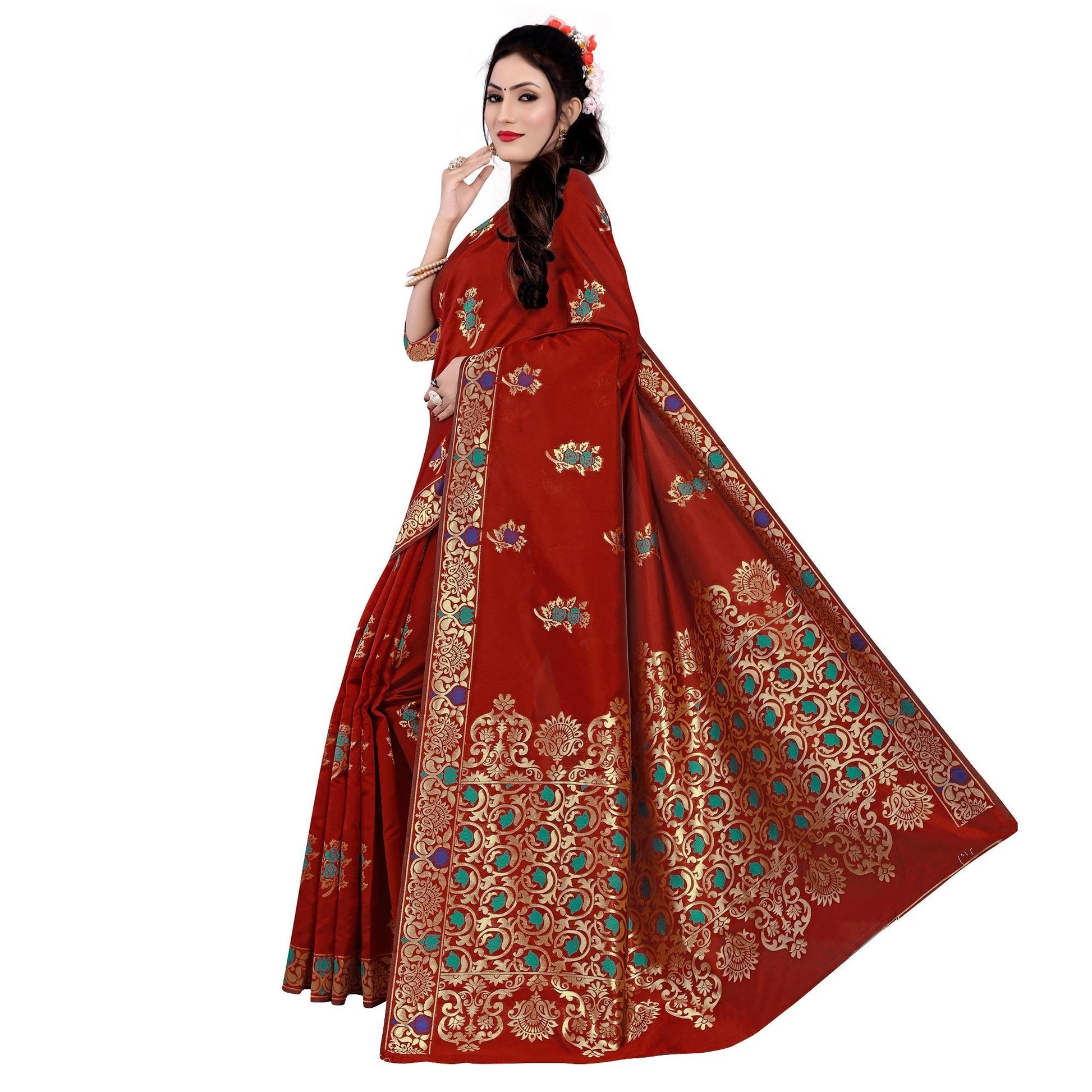 Exotic Red Colored Festive Wear Woven Work Banarasi Silk Saree