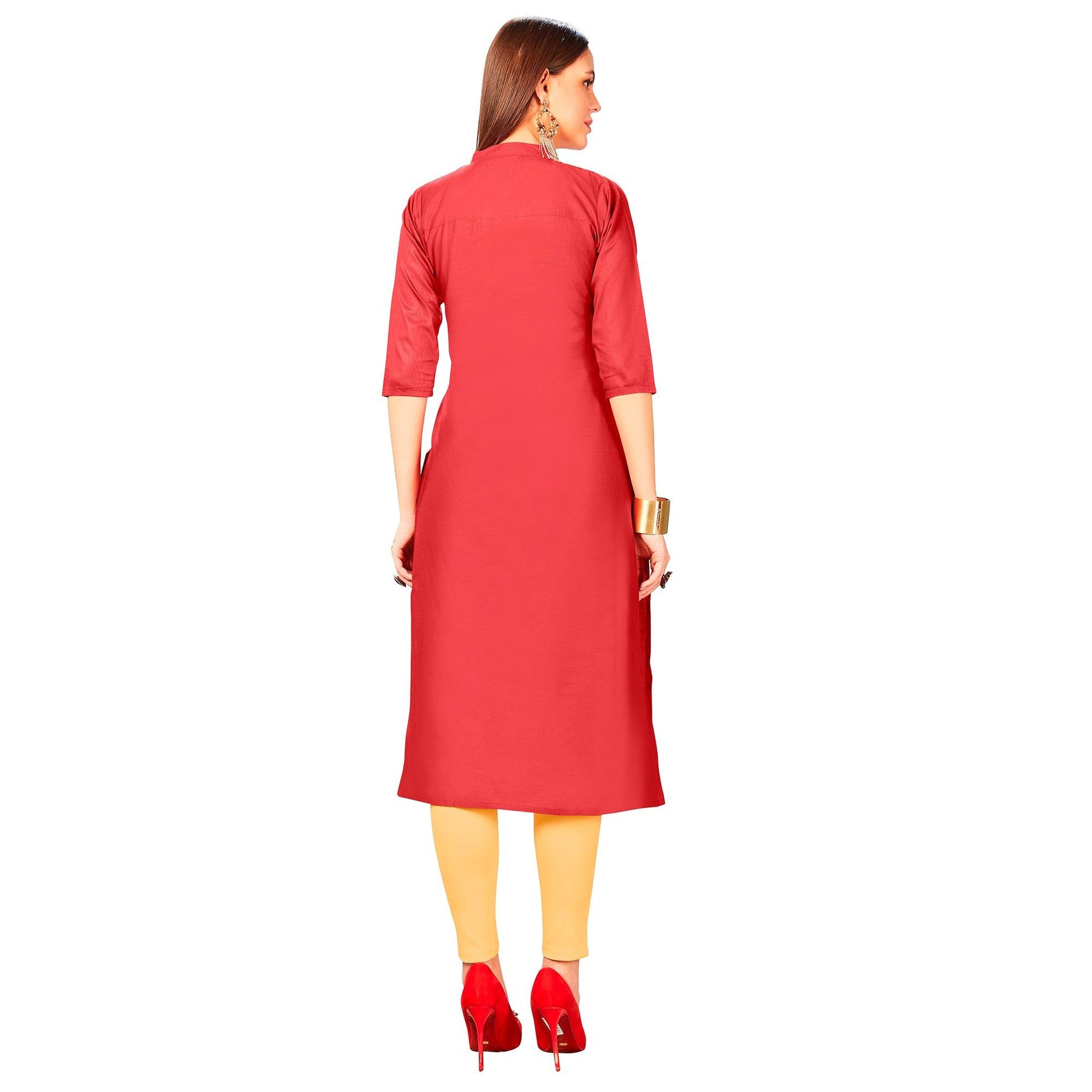 Exotic Red Colored Party Wear Embroidered Jam Cotton Silk Kurti