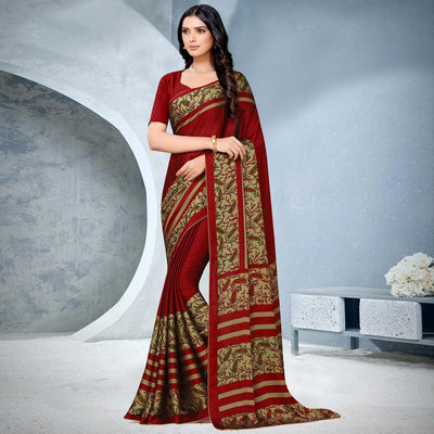 Exotic Red Coloured Lace Piping Work Casual Wear Georgette Saree