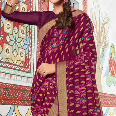 Exotic Wine Coloured Partywear Printed Brasso Saree