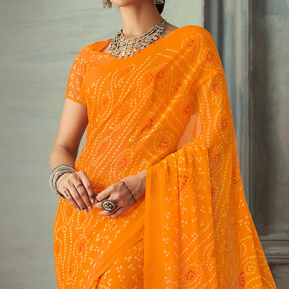 Exotic Yellow Colored Casual Wear Bandhani Printed Chiffon Saree