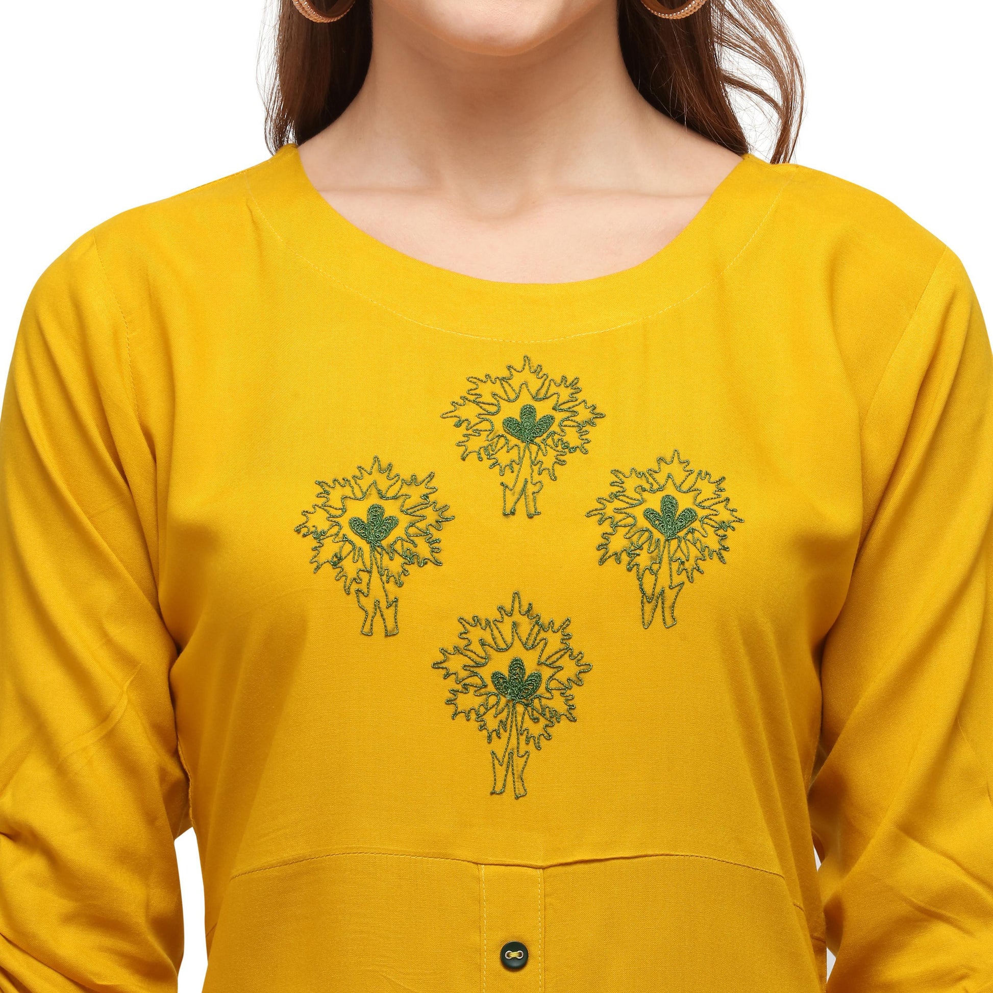 Exotic Yellow Colored Casual Wear Embroidered Rayon Kurti With Palazzo