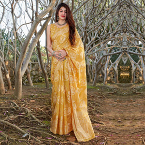 Exotic yellow Coloured Casual Wear Printed Lakhnavi Cotton Silk