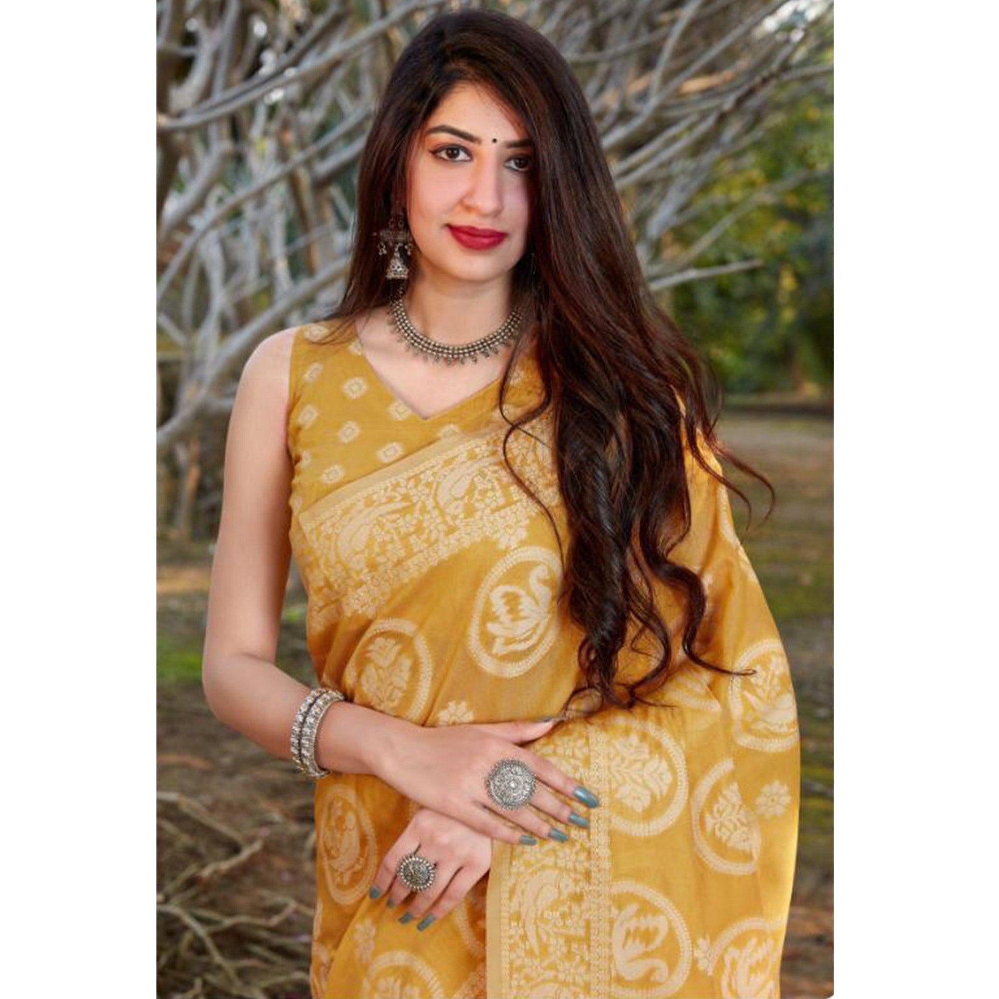 Exotic yellow Coloured Casual Wear Printed Lakhnavi Cotton Silk