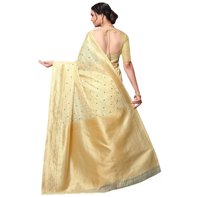 Eye-catching Beige Colored Festive Wear Woven Cotton-Art Silk Saree