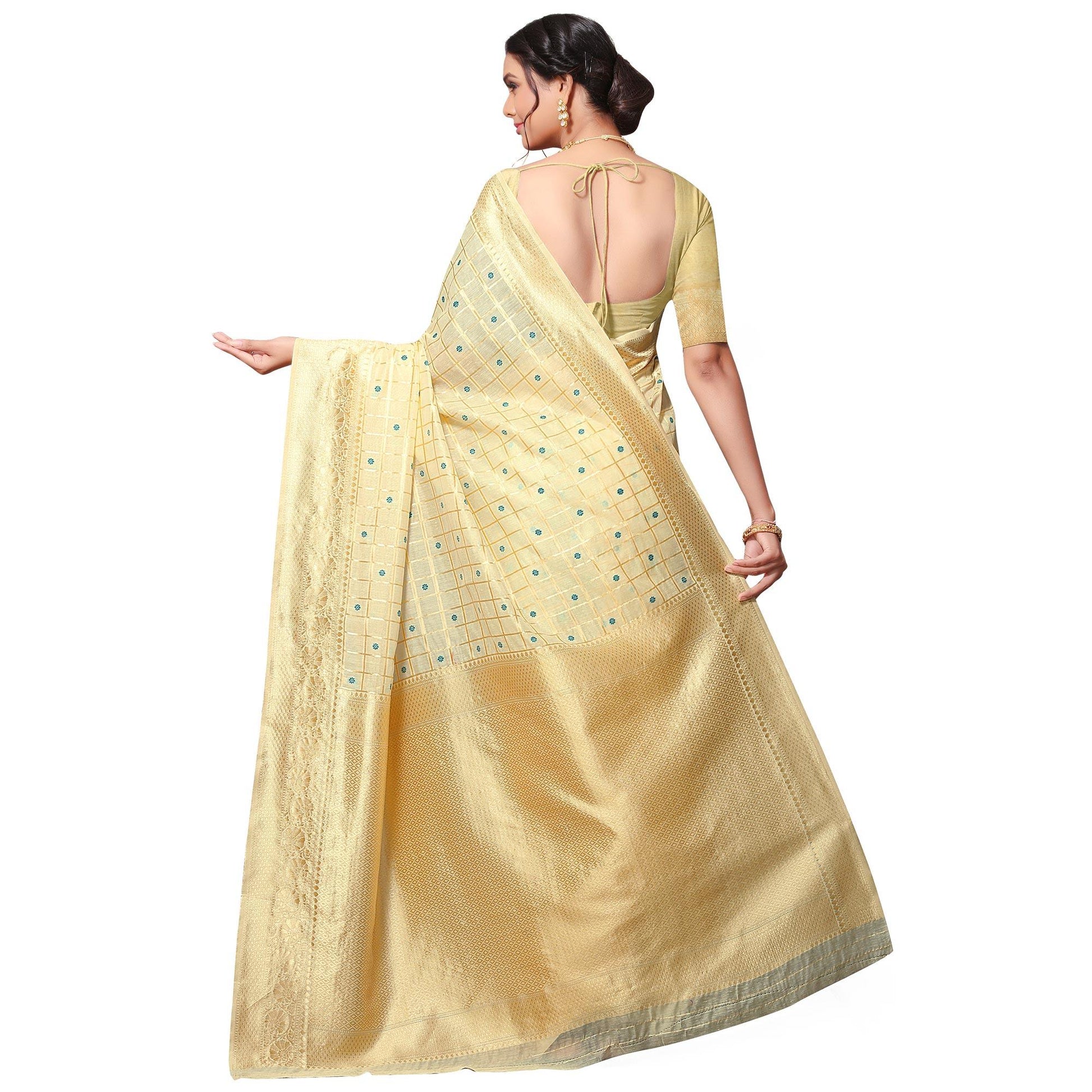 Eye-catching Beige Colored Festive Wear Woven Cotton-Art Silk Saree