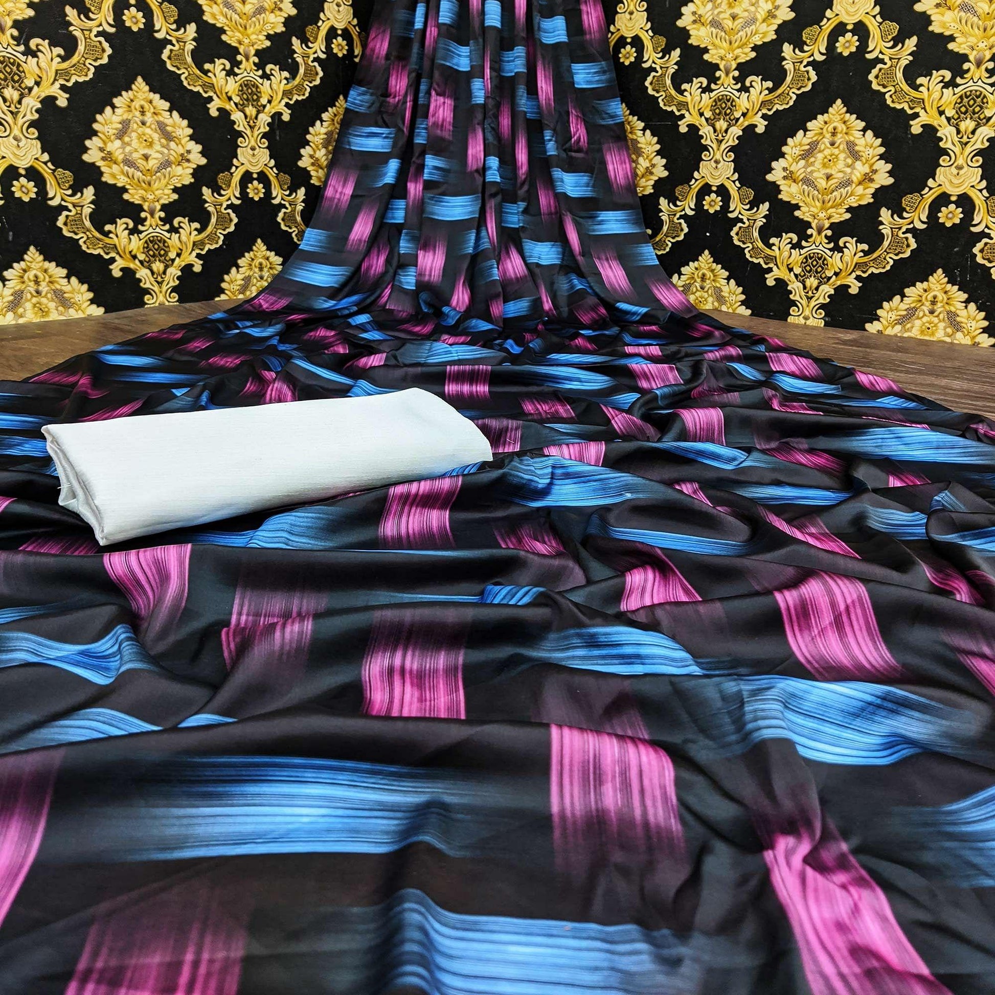 Eye-catching Black Colored Casual Wear Digital Printed Satin  Saree