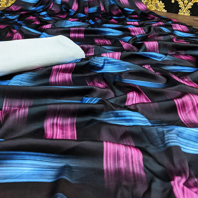 Eye-catching Black Colored Casual Wear Digital Printed Satin  Saree