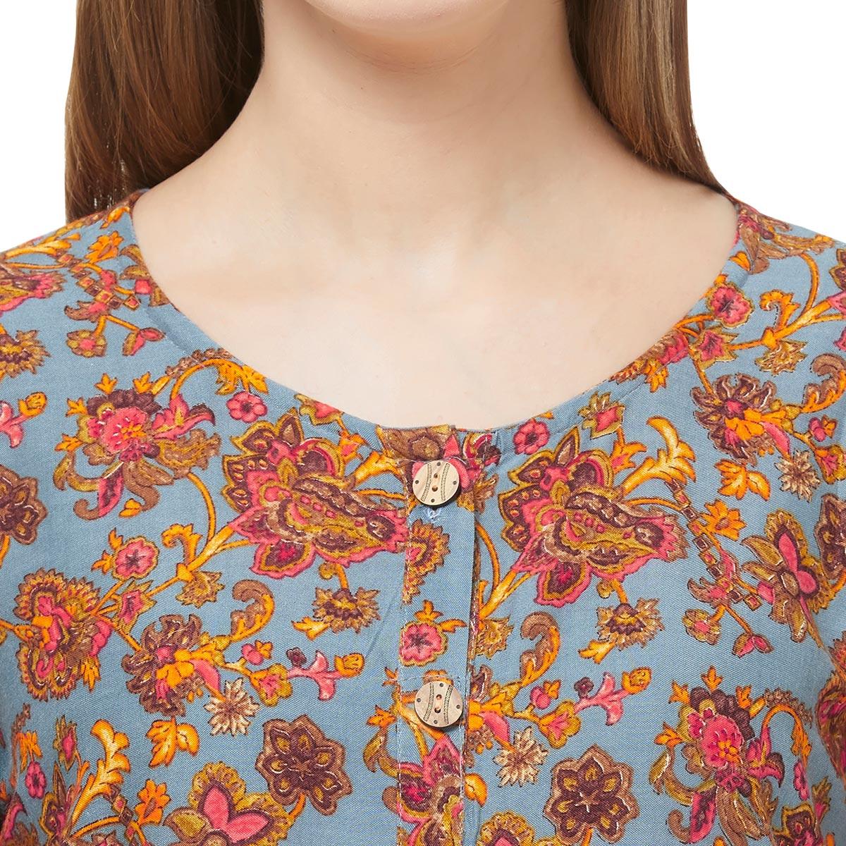 Eye-Catching Blue Colored Casual Printed Rayon Western Top