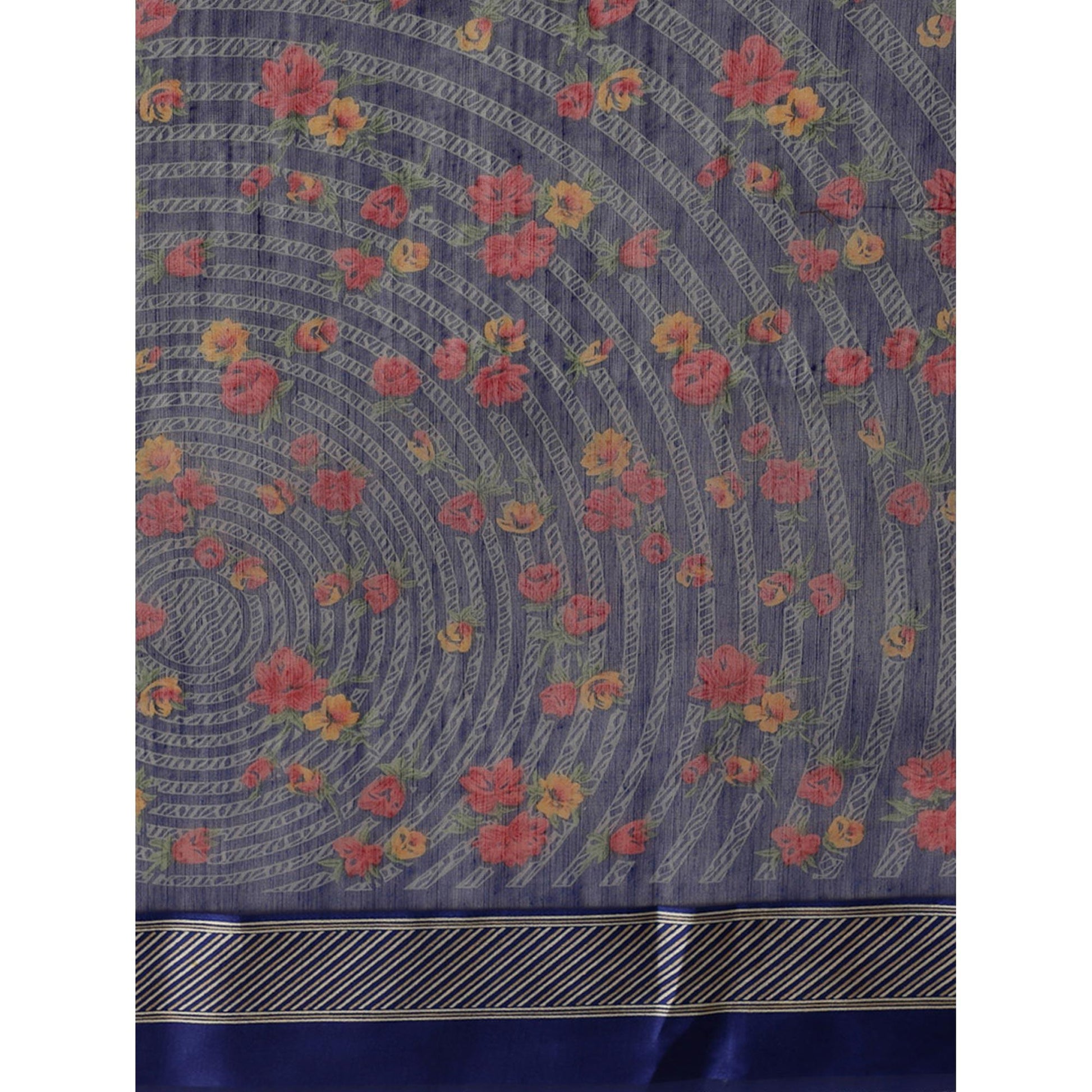 Eye-catching Blue Colored Casual Wear Floral Printed Cotton Silk Saree