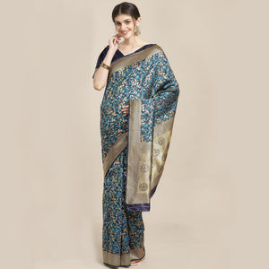 Eye-catching Blue Colored Festive Wear Woven Silk Blend Saree