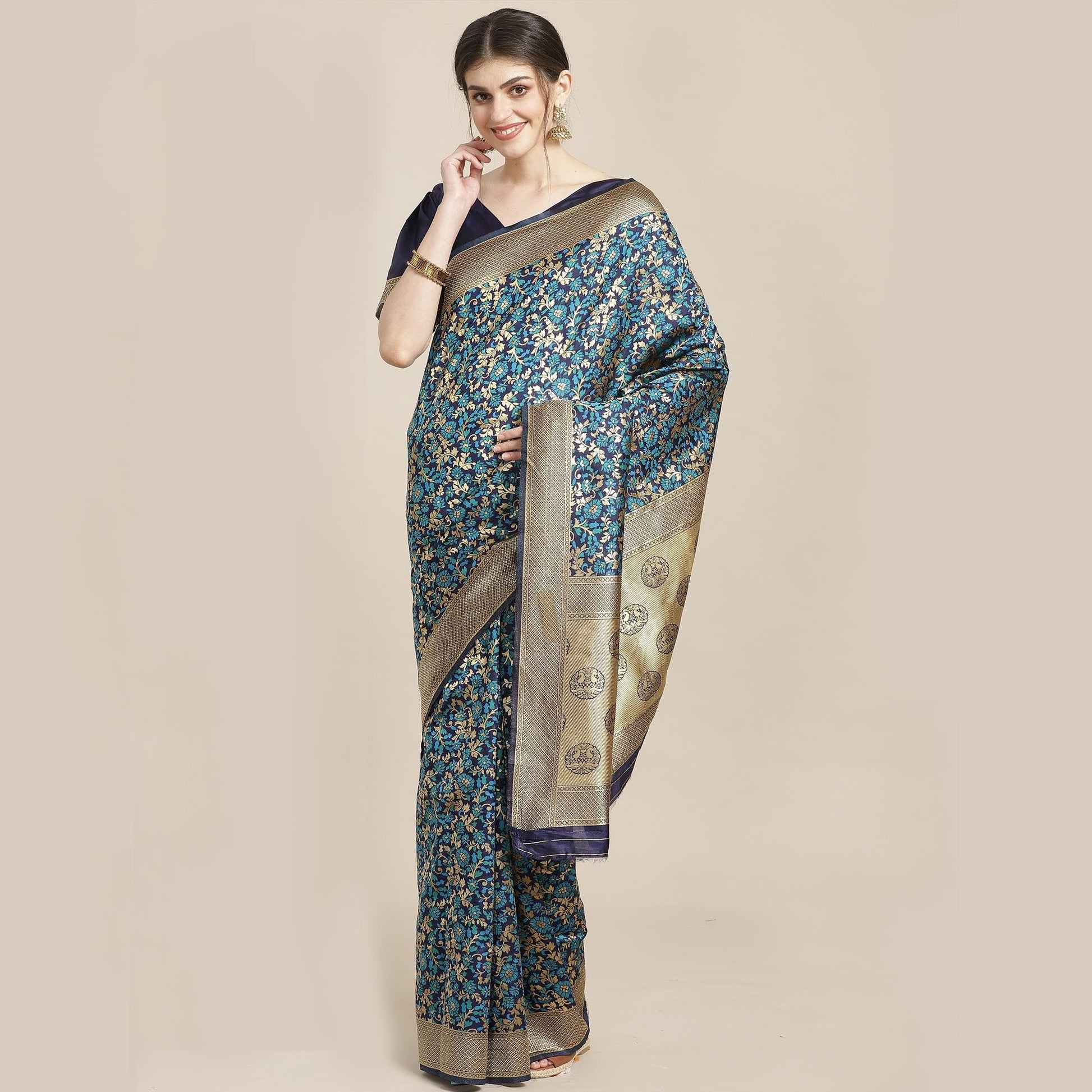Eye-catching Blue Colored Festive Wear Woven Silk Blend Saree