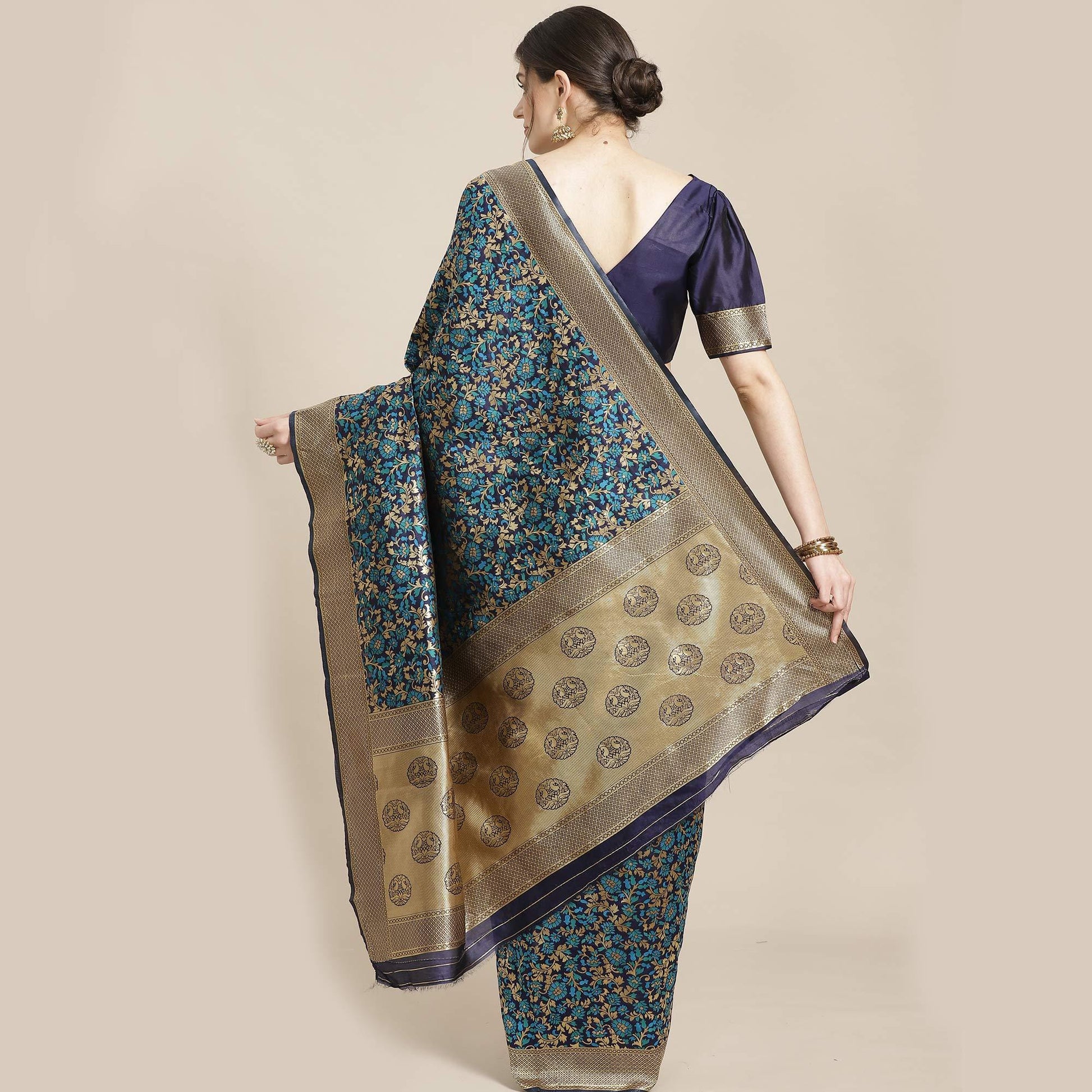Eye-catching Blue Colored Festive Wear Woven Silk Blend Saree
