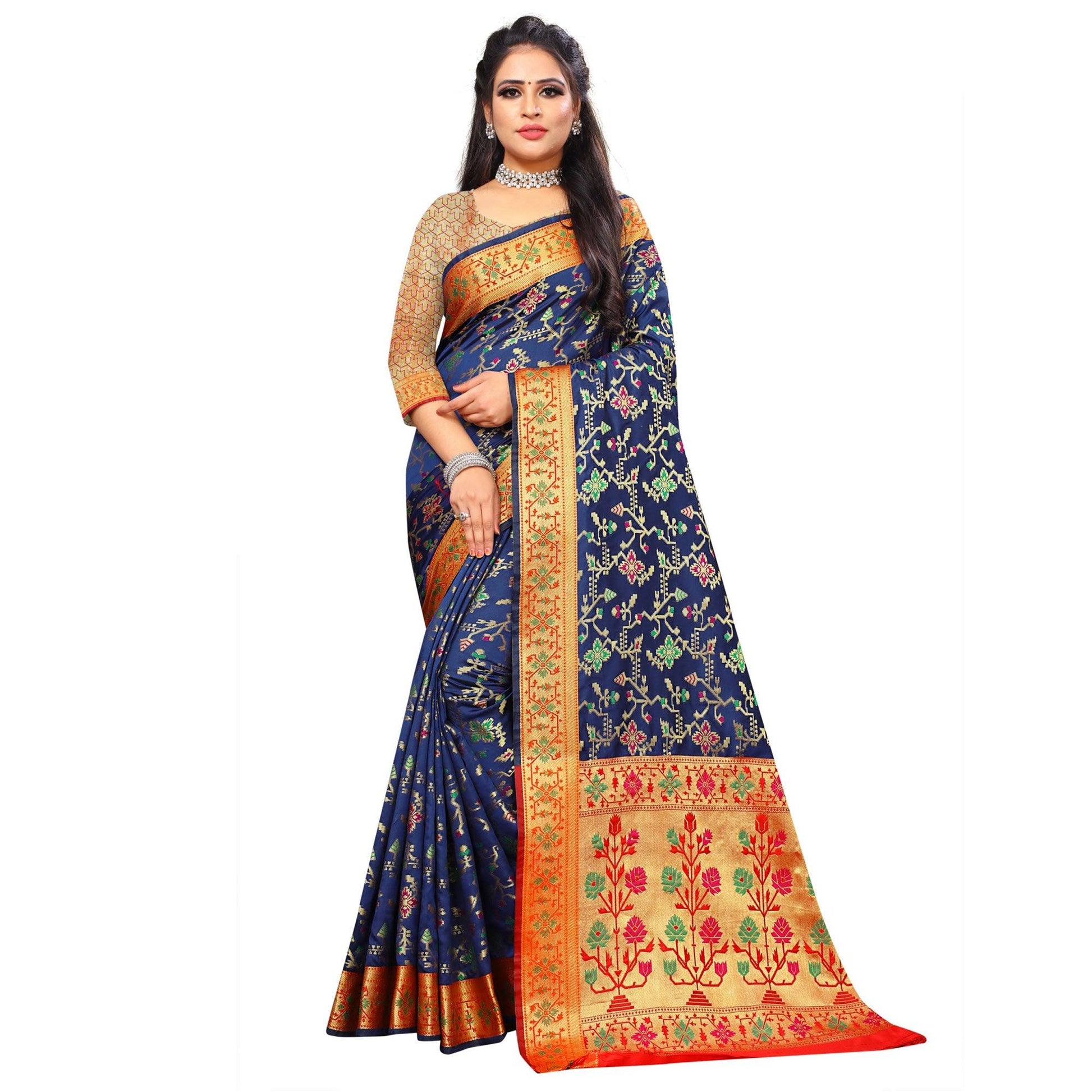Eye-catching Blue Colored Festive Wear Woven Silk Saree