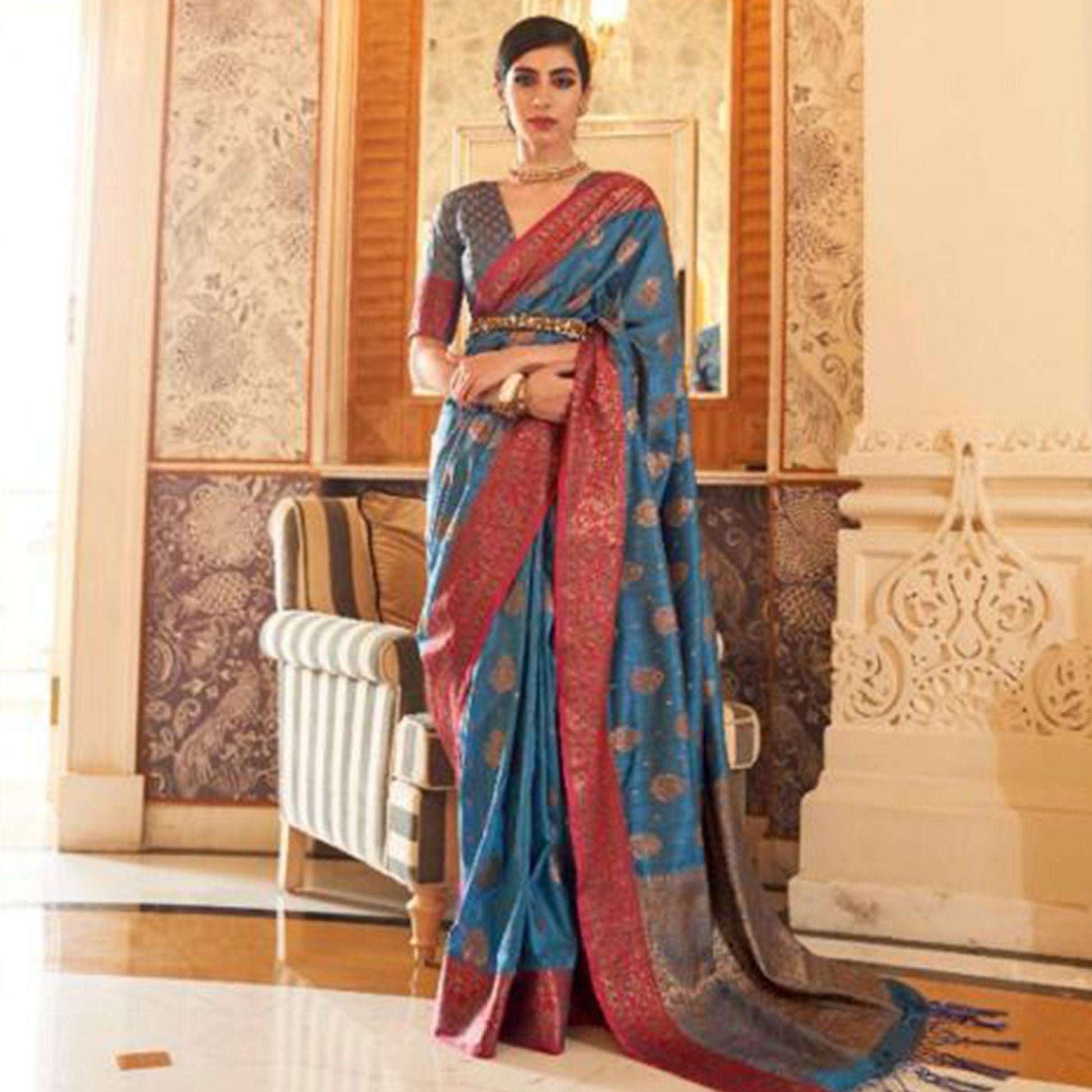 Eye-catching Blue Colored Festive Wear Woven Silk Saree