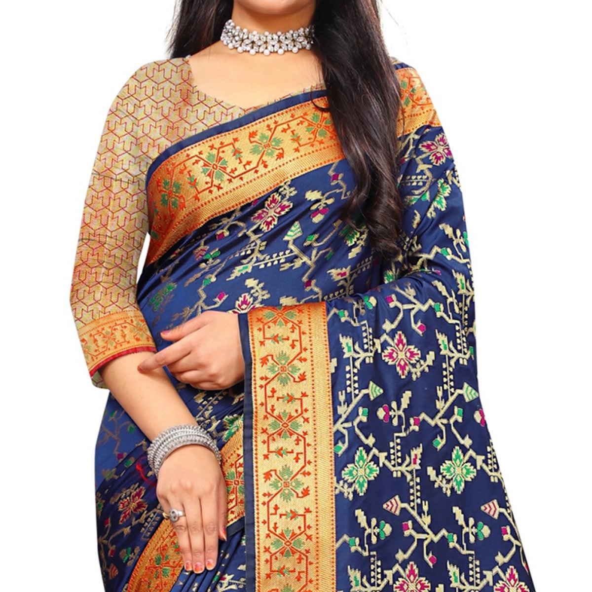 Eye-catching Blue Colored Festive Wear Woven Silk Saree