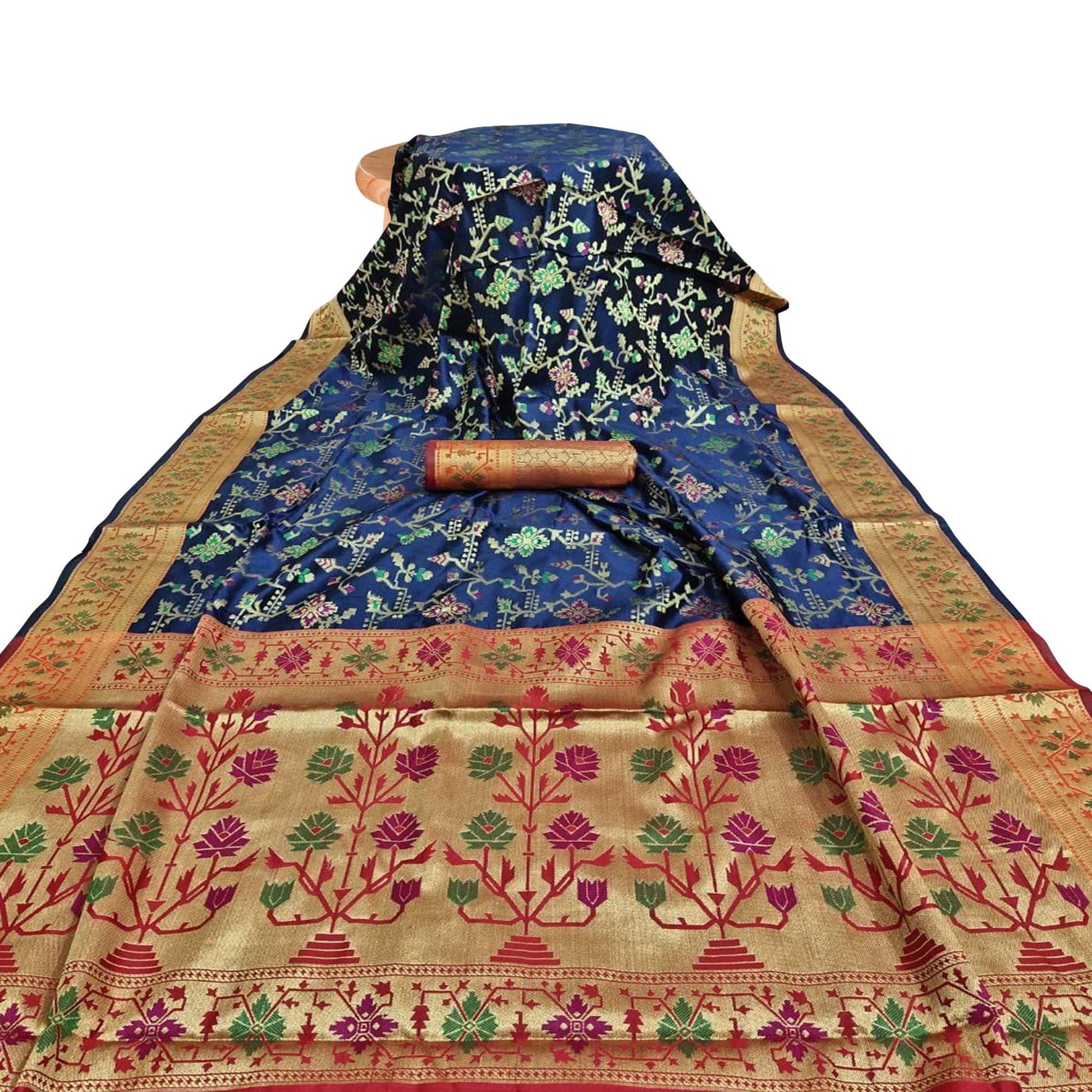 Eye-catching Blue Colored Festive Wear Woven Silk Saree
