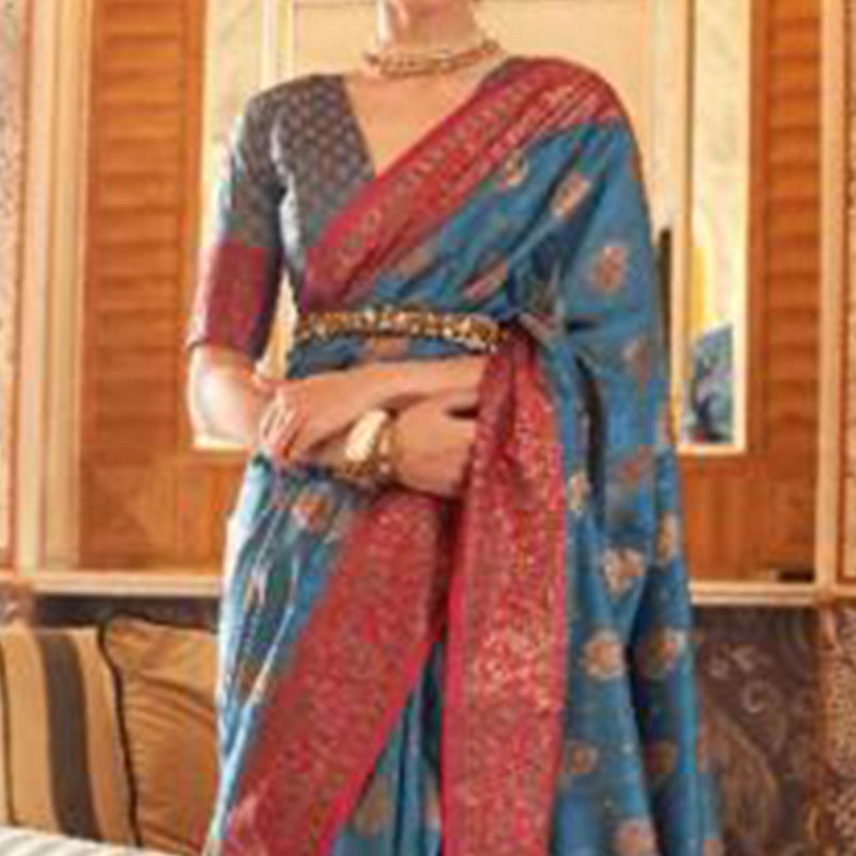 Eye-catching Blue Colored Festive Wear Woven Silk Saree