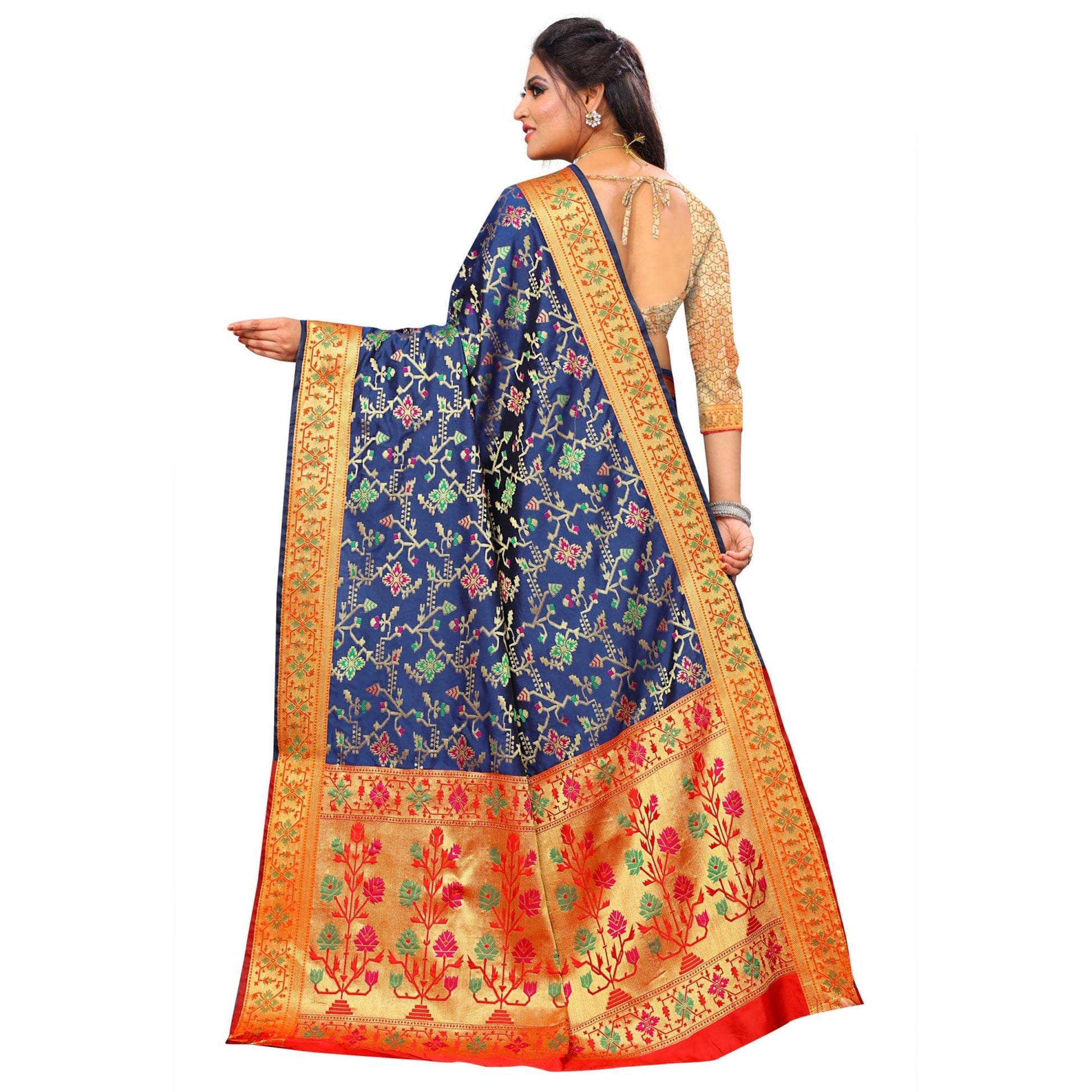 Eye-catching Blue Colored Festive Wear Woven Silk Saree
