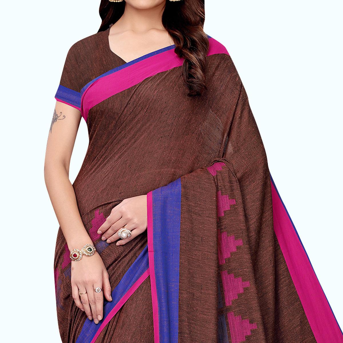 Eye-catching Brown Colored Casual Printed Wear Linen Saree