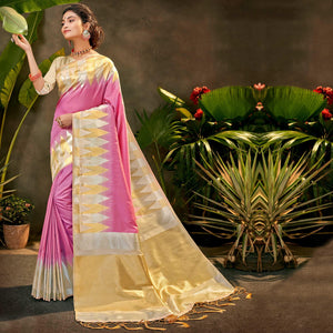Eye-catching Cream Coloured Festive Wear Woven Silk Saree