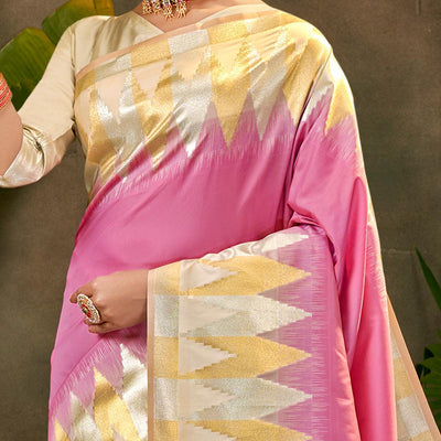 Eye-catching Cream Coloured Festive Wear Woven Silk Saree